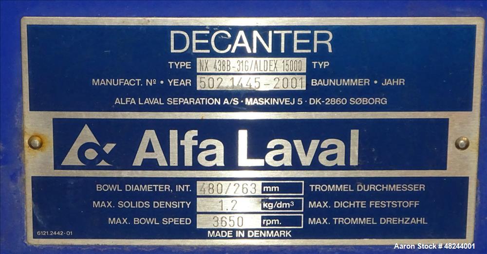 Used Alfa Laval NX-438B-31G Solid Bowl Decanter Centrifuge