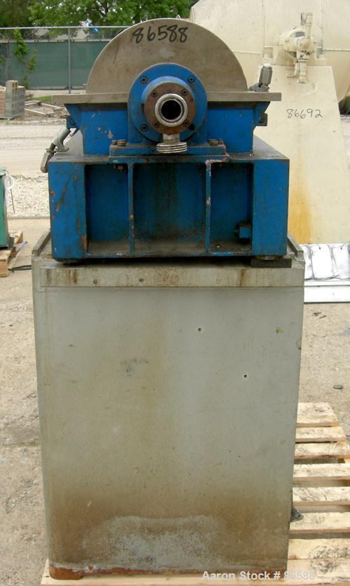 Used Alfa Laval NX-309S-31G Solid Bowl Decanter Centrifuge. Max bowl speed 5600 RPM, stainless steel construction on product contact areas, single lead conveyor, single row of cake discharge ports, b...