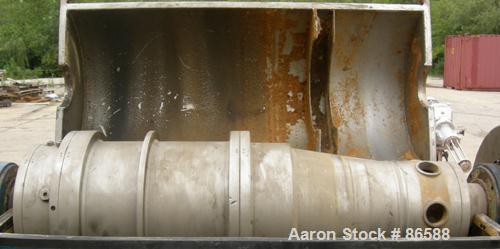 Used Alfa Laval NX-309S-31G Solid Bowl Decanter Centrifuge. Max bowl speed 5600 RPM, stainless steel construction on product contact areas, single lead conveyor, single row of cake discharge ports, b...
