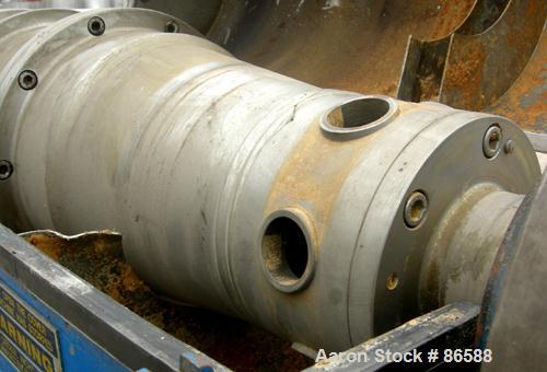 Used Alfa Laval NX-309S-31G Solid Bowl Decanter Centrifuge. Max bowl speed 5600 RPM, stainless steel construction on product contact areas, single lead conveyor, single row of cake discharge ports, b...