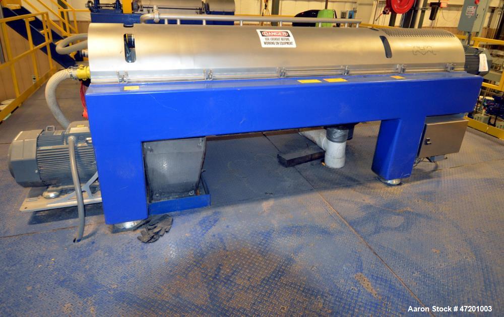 Used Alfa Laval NX3651B-31G Decanter Centrifuge. 316 Stainless steel product contact areas. Maximum bowl speed 4200 rpm, approximate 6" single lead conveyor, single row of lined cake discharge ports,...