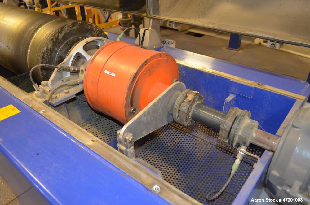 Used Alfa Laval NX3651B-31G Decanter Centrifuge. 316 Stainless steel product contact areas. Maximum bowl speed 4200 rpm, approximate 6" single lead conveyor, single row of lined cake discharge ports,...