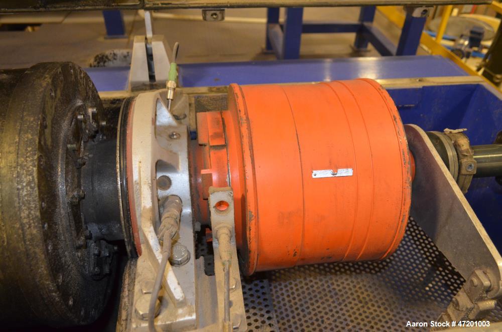 Used Alfa Laval NX3651B-31G Decanter Centrifuge. 316 Stainless steel product contact areas. Maximum bowl speed 4200 rpm, approximate 6" single lead conveyor, single row of lined cake discharge ports,...