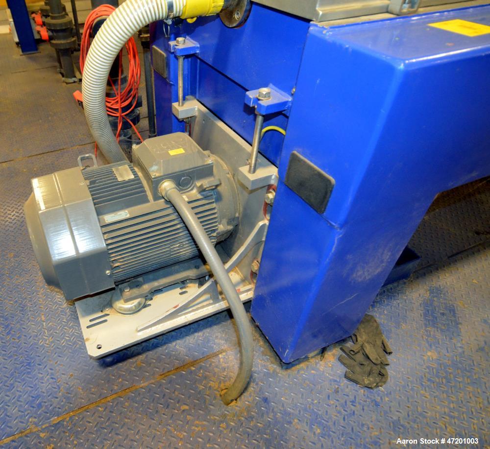 Used Alfa Laval NX3651B-31G Decanter Centrifuge. 316 Stainless steel product contact areas. Maximum bowl speed 4200 rpm, approximate 6" single lead conveyor, single row of lined cake discharge ports,...
