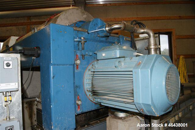 Used Alfa Laval NX-4055 Solid Bowl Decanter Centrifuge, 316 Stainless Steel Construction (product contact areas). Maximum bowl speed 4,000 rpm, 110 mm single lead conveyor with welded hard facing, si...