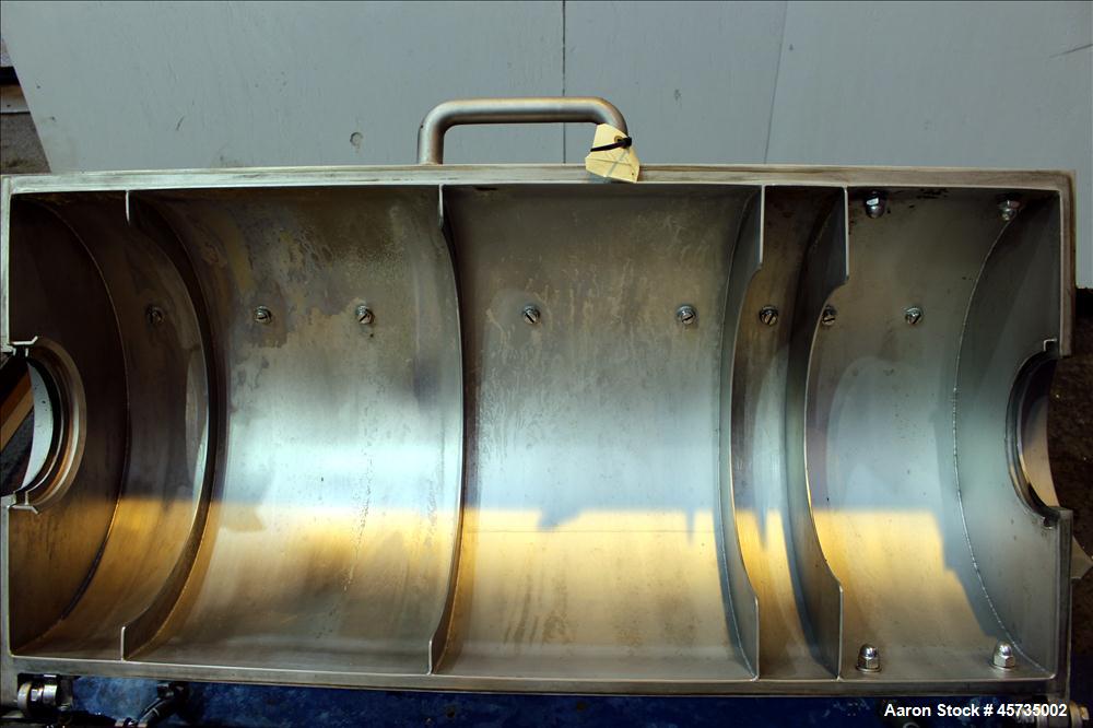 Used Alfa Laval NX-414B-31 Solid Bowl Decanter Centrifuge, 316 stainless steel (product contact areas). Max bowl speed 4000 rpm, single row of cake solids discharge ports, 2.75" single lead conveyor,...