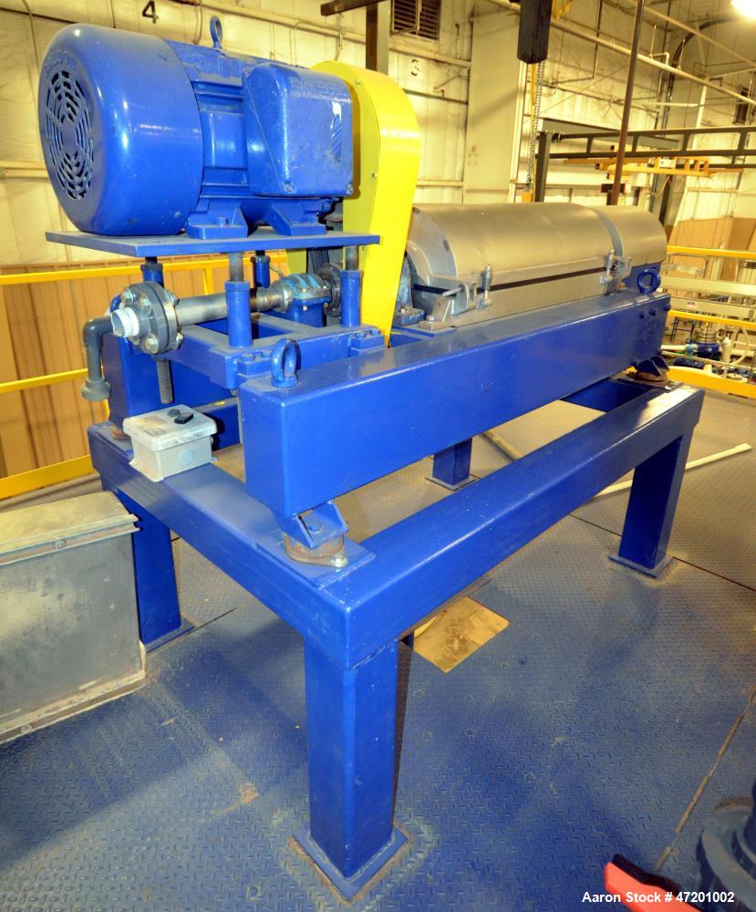 Used Alfa Laval NX 414 Decanter Centrifuge. 316 Stainless steel product contact areas. Maximum bowl speed 4000 rpm, approximate 110mm single lead conveyor, single row of lined cake discharge ports, 2...
