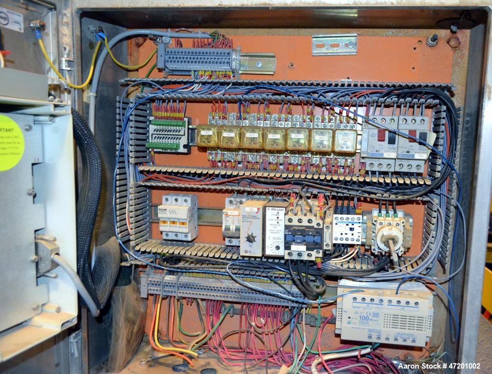 Used Alfa Laval NX 414 Decanter Centrifuge. 316 Stainless steel product contact areas. Maximum bowl speed 4000 rpm, approximate 110mm single lead conveyor, single row of lined cake discharge ports, 2...