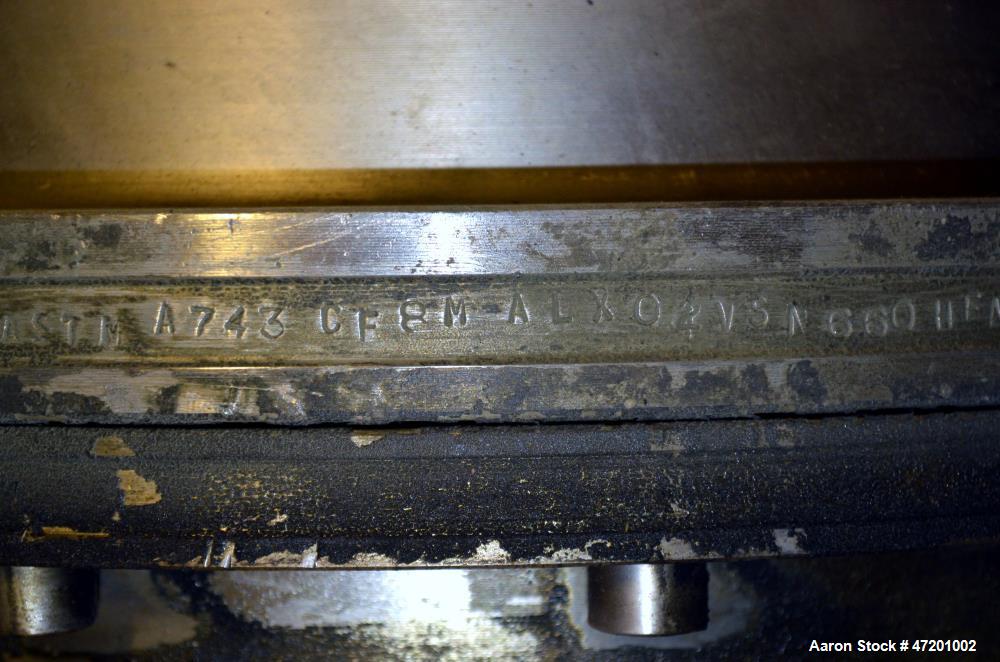 Used Alfa Laval NX 414 Decanter Centrifuge. 316 Stainless steel product contact areas. Maximum bowl speed 4000 rpm, approximate 110mm single lead conveyor, single row of lined cake discharge ports, 2...