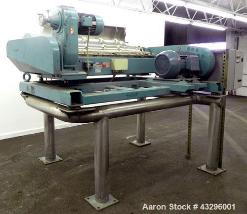 Used Alfa Laval NX-418S-31G (2 or 3 phase design) Solid Bowl Decanter Centrifuge. 316 Stainless steel construction on product contact areas, maximum bowl speed 4000 rpm, 70 mm single lead conveyor, s...