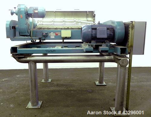 Used Alfa Laval NX-418S-31G (2 or 3 phase design) Solid Bowl Decanter Centrifuge. 316 Stainless steel construction on product contact areas, maximum bowl speed 4000 rpm, 70 mm single lead conveyor, s...