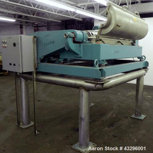 Used Alfa Laval NX-418S-31G (2 or 3 phase design) Solid Bowl Decanter Centrifuge. 316 Stainless steel construction on product contact areas, maximum bowl speed 4000 rpm, 70 mm single lead conveyor, s...