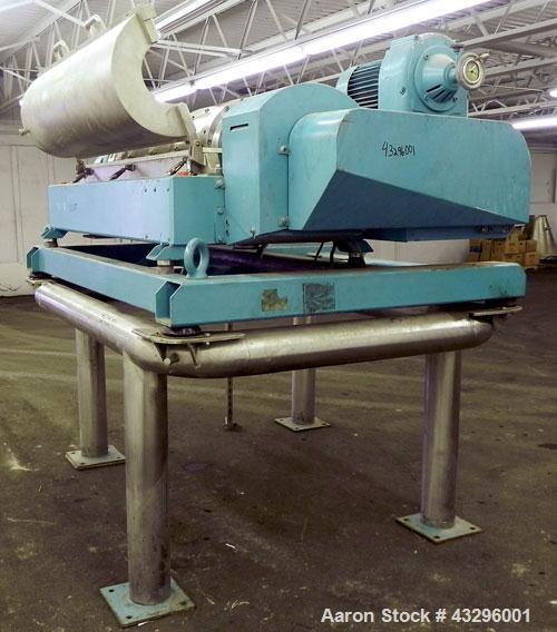 Used Alfa Laval NX-418S-31G (2 or 3 phase design) Solid Bowl Decanter Centrifuge. 316 Stainless steel construction on product contact areas, maximum bowl speed 4000 rpm, 70 mm single lead conveyor, s...