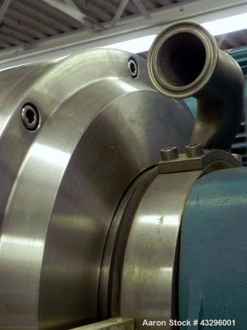 Used Alfa Laval NX-418S-31G (2 or 3 phase design) Solid Bowl Decanter Centrifuge. 316 Stainless steel construction on product contact areas, maximum bowl speed 4000 rpm, 70 mm single lead conveyor, s...