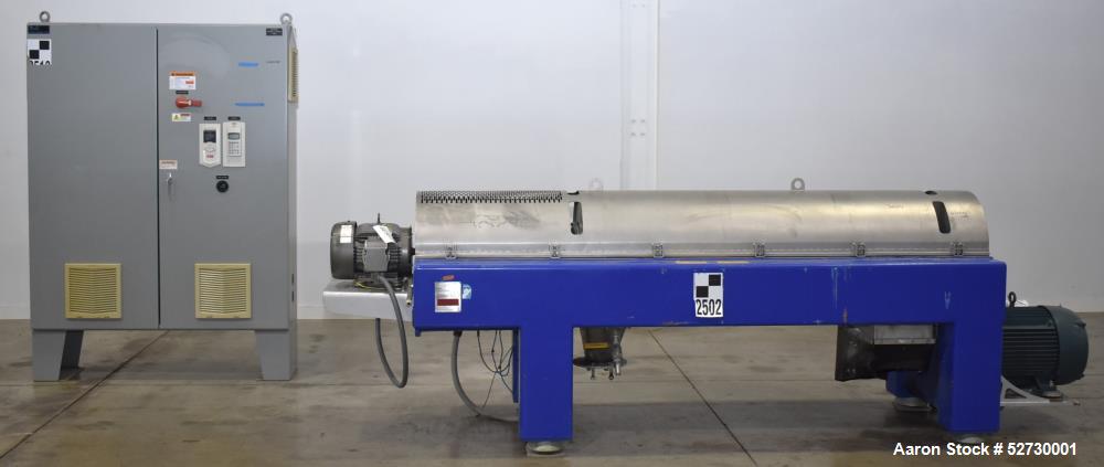 Used Alfa Laval P1-305 Solid Bowl Decanter Centrifuge. 304 Stainless Steel contract areas. Maximum solids density 1.3 kg/dm3. Maximum bowl speed 4200 rpm. Feed temperature 32 to 212 degrees F. Approx...