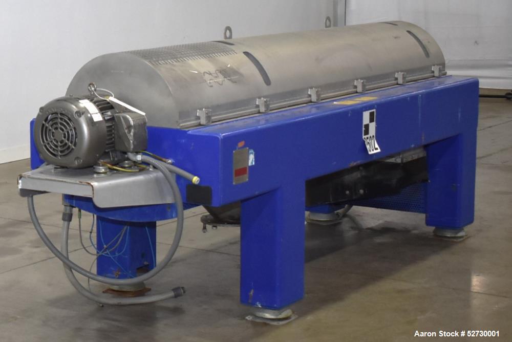 Used Alfa Laval P1-305 Solid Bowl Decanter Centrifuge. 304 Stainless Steel contract areas. Maximum solids density 1.3 kg/dm3. Maximum bowl speed 4200 rpm. Feed temperature 32 to 212 degrees F. Approx...