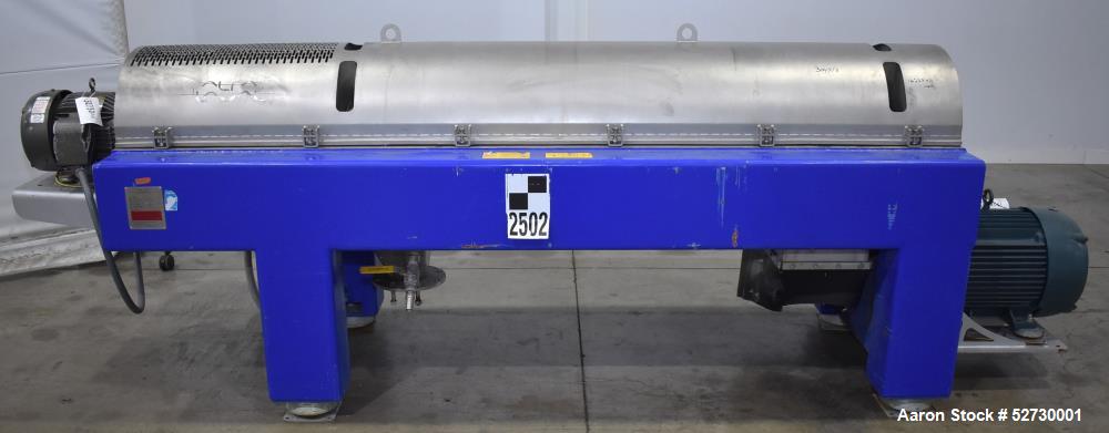 Used Alfa Laval P1-305 Solid Bowl Decanter Centrifuge. 304 Stainless Steel contract areas. Maximum solids density 1.3 kg/dm3. Maximum bowl speed 4200 rpm. Feed temperature 32 to 212 degrees F. Approx...