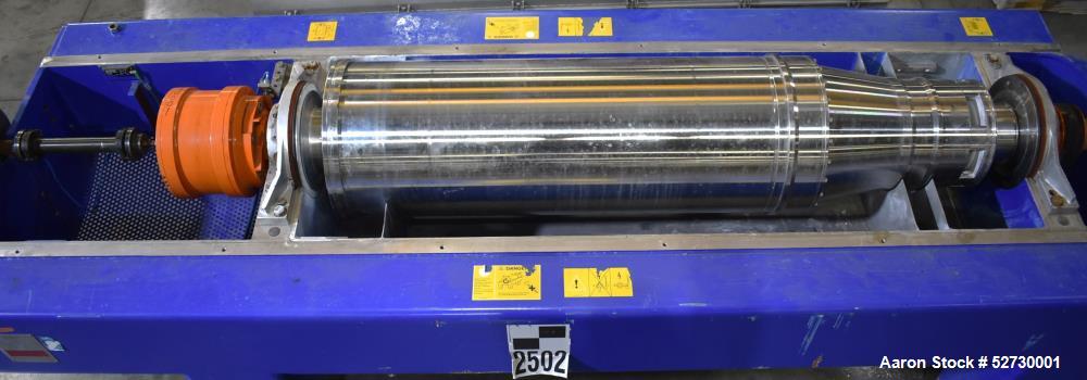 Used Alfa Laval P1-305 Solid Bowl Decanter Centrifuge. 304 Stainless Steel contract areas. Maximum solids density 1.3 kg/dm3. Maximum bowl speed 4200 rpm. Feed temperature 32 to 212 degrees F. Approx...