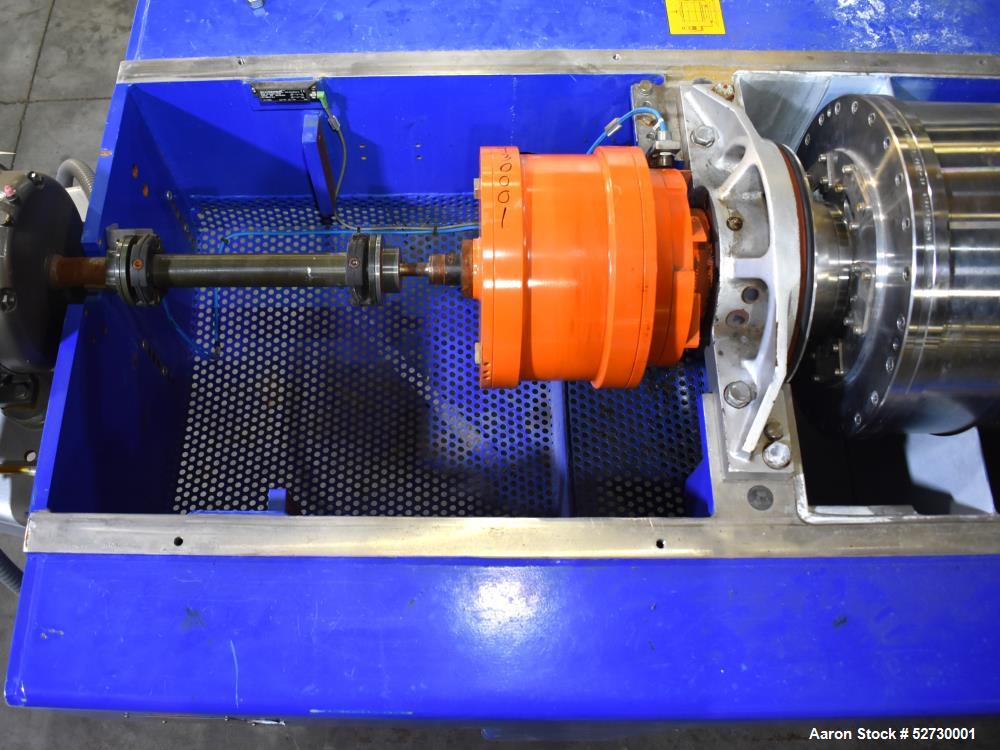 Used Alfa Laval P1-305 Solid Bowl Decanter Centrifuge. 304 Stainless Steel contract areas. Maximum solids density 1.3 kg/dm3. Maximum bowl speed 4200 rpm. Feed temperature 32 to 212 degrees F. Approx...
