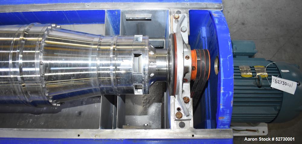 Used Alfa Laval P1-305 Solid Bowl Decanter Centrifuge. 304 Stainless Steel contract areas. Maximum solids density 1.3 kg/dm3. Maximum bowl speed 4200 rpm. Feed temperature 32 to 212 degrees F. Approx...