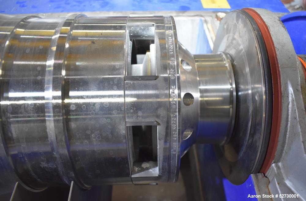 Used Alfa Laval P1-305 Solid Bowl Decanter Centrifuge. 304 Stainless Steel contract areas. Maximum solids density 1.3 kg/dm3. Maximum bowl speed 4200 rpm. Feed temperature 32 to 212 degrees F. Approx...