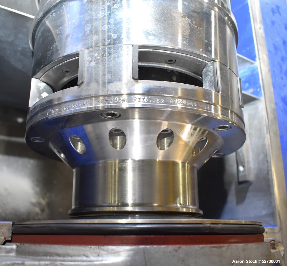 Used Alfa Laval P1-305 Solid Bowl Decanter Centrifuge. 304 Stainless Steel contract areas. Maximum solids density 1.3 kg/dm3. Maximum bowl speed 4200 rpm. Feed temperature 32 to 212 degrees F. Approx...
