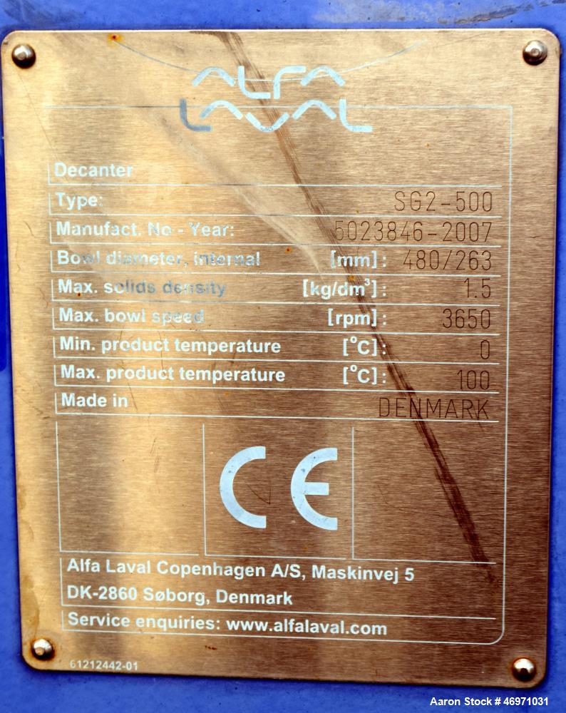 Used Alfa Laval SG2-500 Solid Bowl Decanter Centrifuge