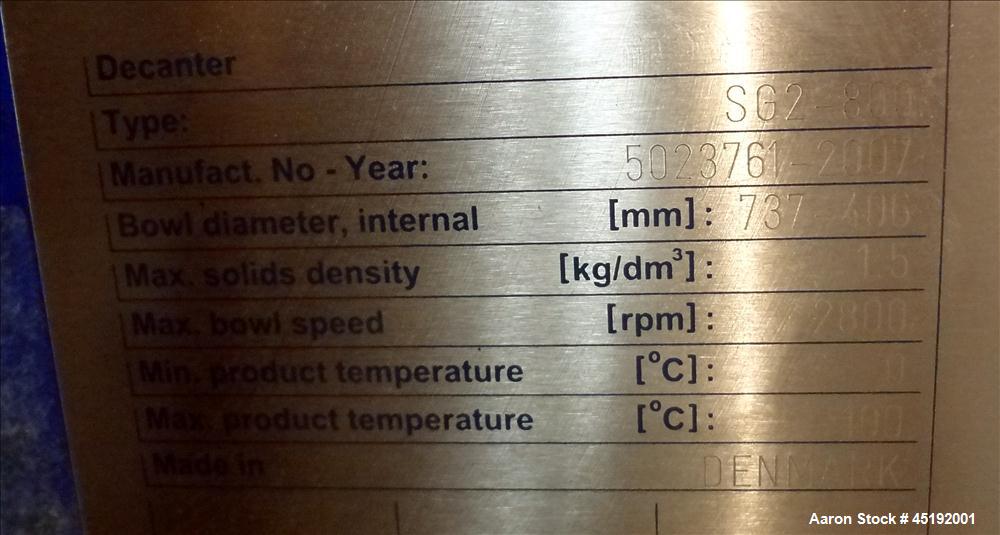 Used Stainless Steel Alfa Laval Solid Bowl Decanter Centrifuge