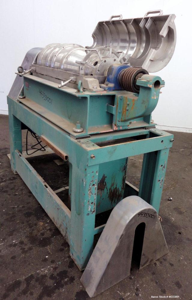 Used Alfa Laval NX-314 B-11 Solid Bowl Decanter Centrifuge. 316 Stainless steel product contact areas. Maximum bowl speed 3250 rpm, 70mm double lead conveyor, single row cake lined discharge ports, g...