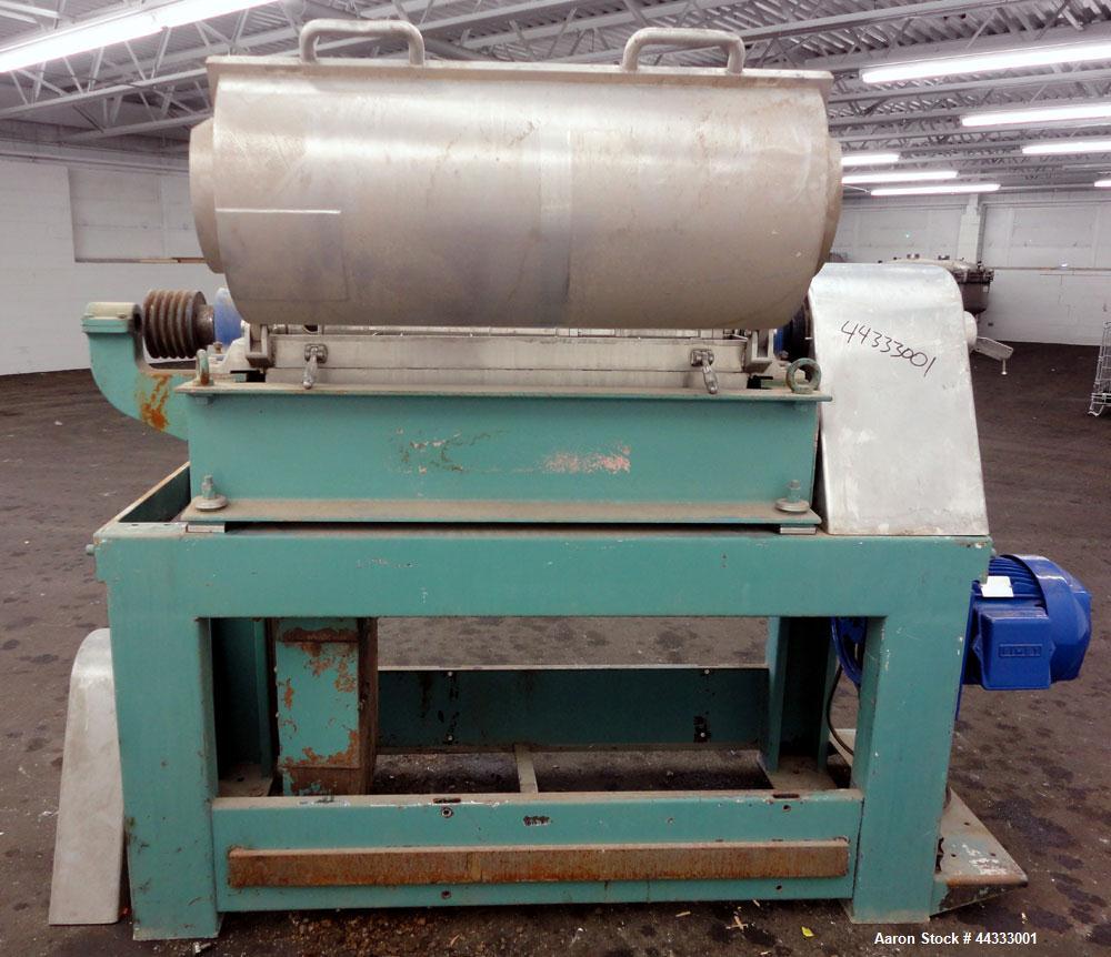 Used Alfa Laval NX-314 B-11 Solid Bowl Decanter Centrifuge. 316 Stainless steel product contact areas. Maximum bowl speed 3250 rpm, 70mm double lead conveyor, single row cake lined discharge ports, g...