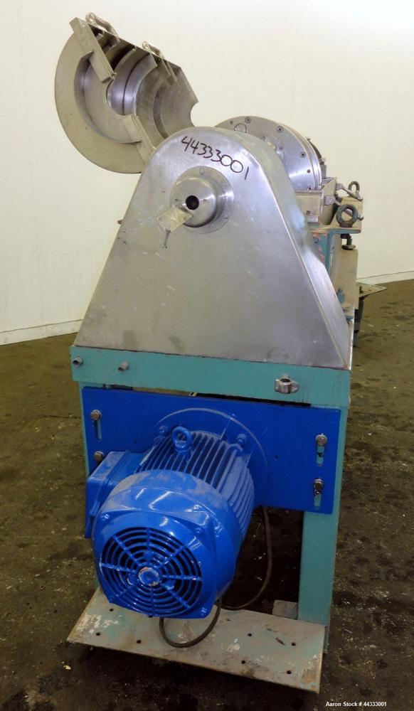Used Alfa Laval NX-314 B-11 Solid Bowl Decanter Centrifuge. 316 Stainless steel product contact areas. Maximum bowl speed 3250 rpm, 70mm double lead conveyor, single row cake lined discharge ports, g...