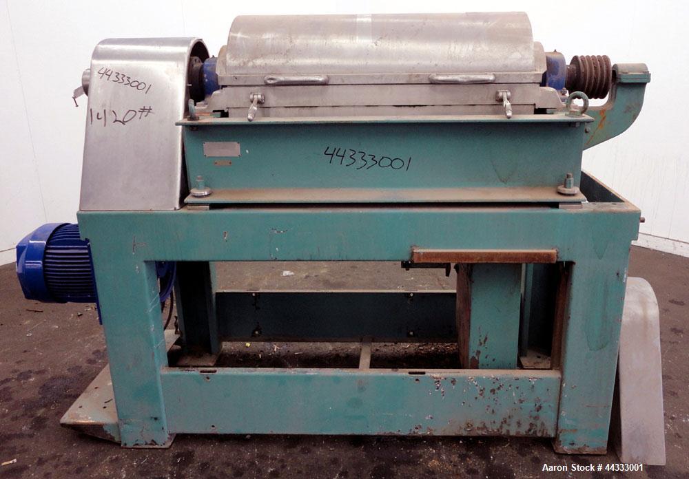 Used Alfa Laval NX-314 B-11 Solid Bowl Decanter Centrifuge. 316 Stainless steel product contact areas. Maximum bowl speed 3250 rpm, 70mm double lead conveyor, single row cake lined discharge ports, g...