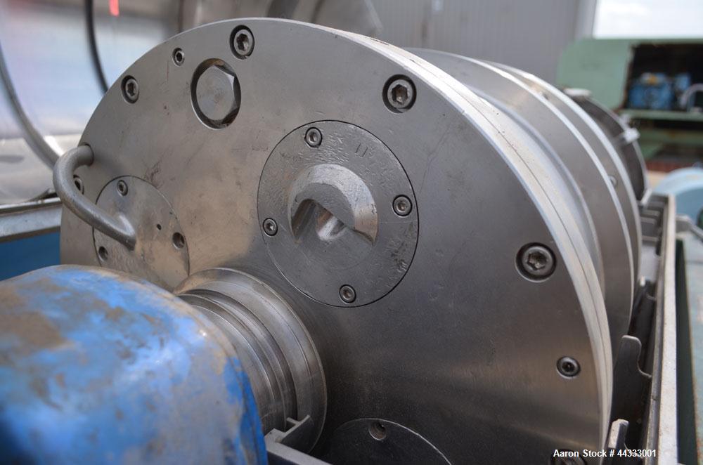 Used Alfa Laval NX-314 B-11 Solid Bowl Decanter Centrifuge. 316 Stainless steel product contact areas. Maximum bowl speed 3250 rpm, 70mm double lead conveyor, single row cake lined discharge ports, g...