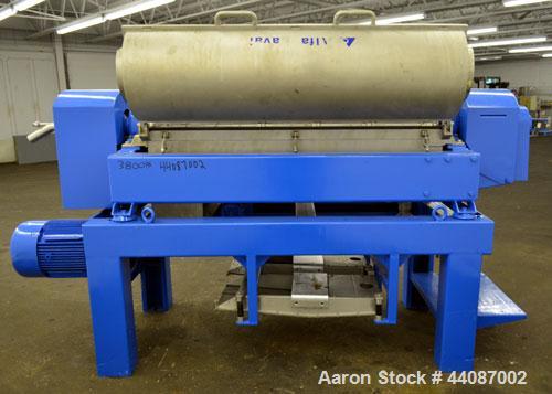Used Alfa Laval UVNX-418 Solid Bowl Decanter Centrifuge. 316 Stainless steel (product contact areas). Approximate 70mm single lead conveyor, 2 or 3 phase machine, maximum bowl speed 3250 rpm, regulat...