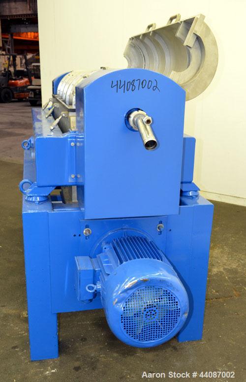 Used Alfa Laval UVNX-418 Solid Bowl Decanter Centrifuge. 316 Stainless steel (product contact areas). Approximate 70mm single lead conveyor, 2 or 3 phase machine, maximum bowl speed 3250 rpm, regulat...