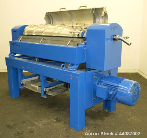 Used Alfa Laval UVNX-418 Solid Bowl Decanter Centrifuge. 316 Stainless steel (product contact areas). Approximate 70mm single lead conveyor, 2 or 3 phase machine, maximum bowl speed 3250 rpm, regulat...