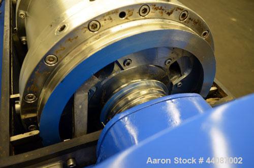 Used Alfa Laval UVNX-418 Solid Bowl Decanter Centrifuge. 316 Stainless steel (product contact areas). Approximate 70mm single lead conveyor, 2 or 3 phase machine, maximum bowl speed 3250 rpm, regulat...