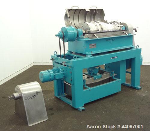 Used Alfa Laval UVNX-314B-11G Solid Bowl Decanter Centrifuge. 316 Stainless steel (product contact areas). approximate 70mm double lead conveyor, maximum bowl speed 3250 rpm, base, single row of line...