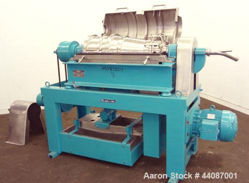 Used Alfa Laval UVNX-314B-11G Solid Bowl Decanter Centrifuge. 316 Stainless steel (product contact areas). approximate 70mm double lead conveyor, maximum bowl speed 3250 rpm, base, single row of line...