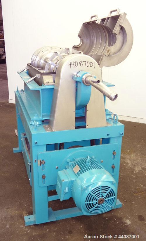 Used Alfa Laval UVNX-314B-11G Solid Bowl Decanter Centrifuge. 316 Stainless steel (product contact areas). approximate 70mm double lead conveyor, maximum bowl speed 3250 rpm, base, single row of line...
