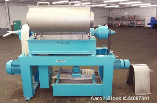 Used Alfa Laval UVNX-314B-11G Solid Bowl Decanter Centrifuge. 316 Stainless steel (product contact areas). approximate 70mm double lead conveyor, maximum bowl speed 3250 rpm, base, single row of line...