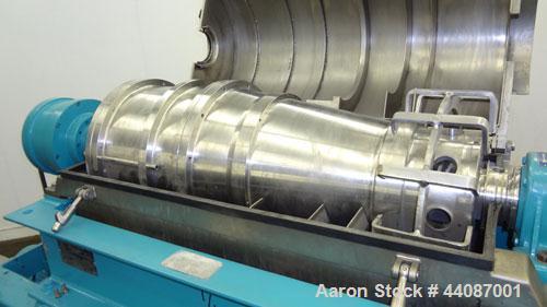 Used Alfa Laval UVNX-314B-11G Solid Bowl Decanter Centrifuge. 316 Stainless steel (product contact areas). approximate 70mm double lead conveyor, maximum bowl speed 3250 rpm, base, single row of line...