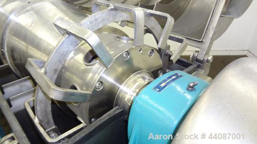 Used Alfa Laval UVNX-314B-11G Solid Bowl Decanter Centrifuge. 316 Stainless steel (product contact areas). approximate 70mm double lead conveyor, maximum bowl speed 3250 rpm, base, single row of line...