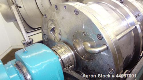 Used Alfa Laval UVNX-314B-11G Solid Bowl Decanter Centrifuge. 316 Stainless steel (product contact areas). approximate 70mm double lead conveyor, maximum bowl speed 3250 rpm, base, single row of line...