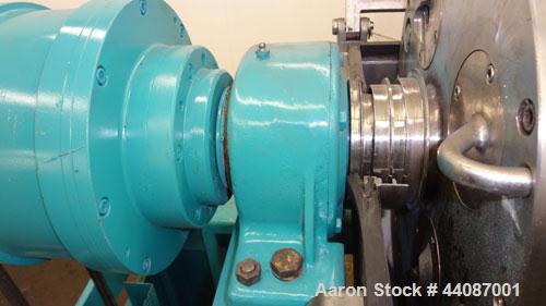Used Alfa Laval UVNX-314B-11G Solid Bowl Decanter Centrifuge. 316 Stainless steel (product contact areas). approximate 70mm double lead conveyor, maximum bowl speed 3250 rpm, base, single row of line...