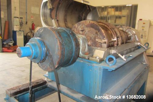 Used Alfa Laval UVNX-314B-31G Solid Bowl Decanter Centrifuge. 3 way, 316 stainless steel (product contact areas). Maximum bowl speed 3250 rpm, single lead conveyor, single row of line cake discharge ...