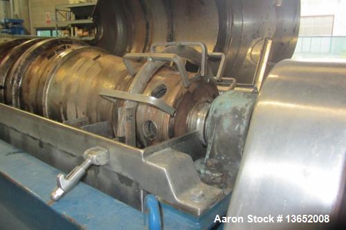 Used Alfa Laval UVNX-314B-31G Solid Bowl Decanter Centrifuge. 3 way, 316 stainless steel (product contact areas). Maximum bowl speed 3250 rpm, single lead conveyor, single row of line cake discharge ...