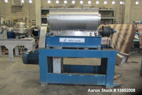 Used Alfa Laval UVNX-314B-31G Solid Bowl Decanter Centrifuge. 3 way, 316 stainless steel (product contact areas). Maximum bowl speed 3250 rpm, single lead conveyor, single row of line cake discharge ...