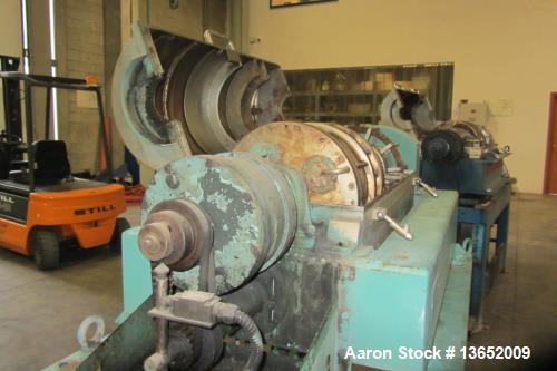 Used Alfa Laval UVNX-414B-31G Solid Bowl Decanter Centrifuge. 3 way, 316 stainless steel (product contact areas). Maximum bowl speed 3250 rpm, single lead conveyor, single row of line cake discharge ...