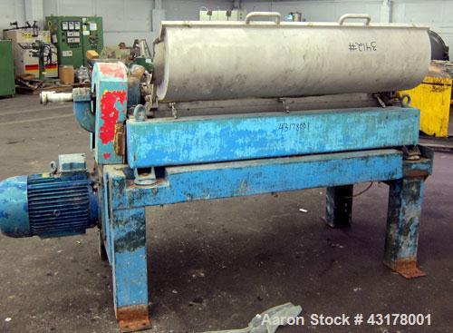 Used Alfa Laval UVNX-418-B11 Solid Bowl Decanter Centrifuge (3 phase unit). 316 Stainless steel (product contact areas), maximum bowl speed 4000 rpm, single row of lined cake discharge ports, 110 mm ...